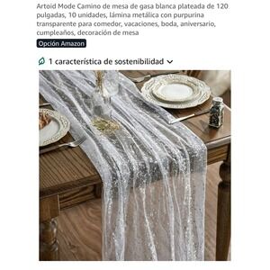 Artoid Mode 10 Pack White Silver Gauze Table Runner 120 Inch Metallic Glitter